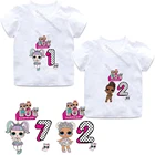 L.O.L. Сюрприз! Футболка с блестками для девочек, детские топы с коротким рукавом и мультипликационным рисунком, футболка, детские цифровые рубашки для возраста Lol Dolls