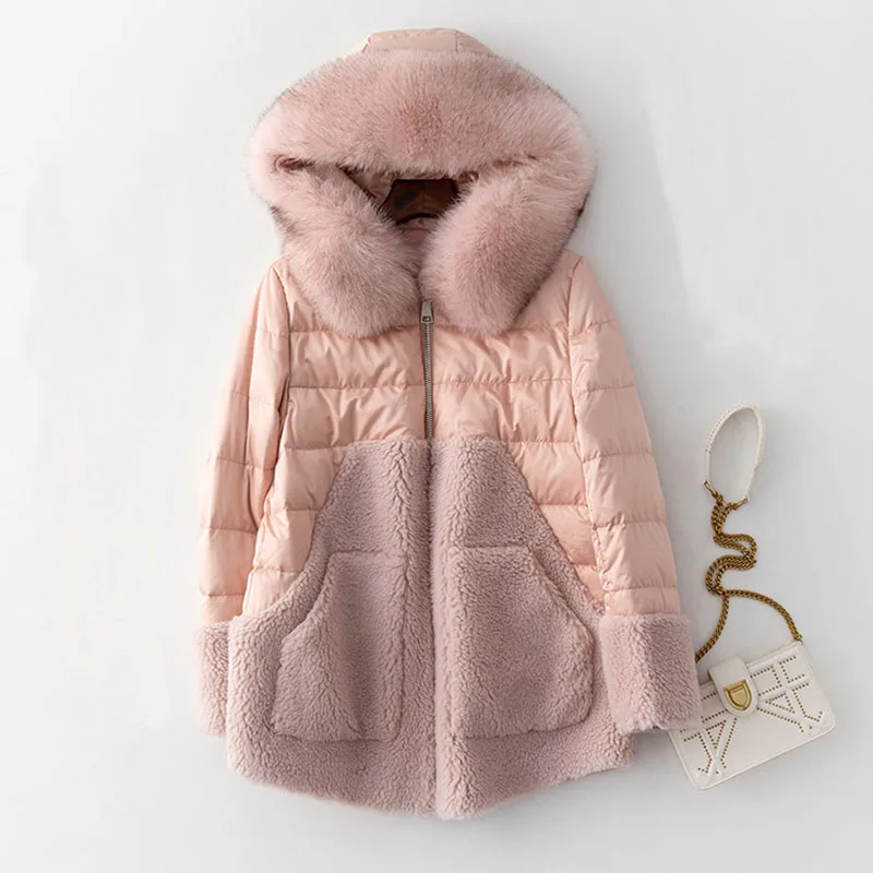 2019 Новая зимняя Женская пуховая куртка натуральным лисьим меховым воротником