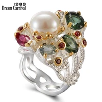 dreamcarnival1989 beautiful women rings two tones gorgeous mixed zirconia pearl jewelry daily wear lover gift wholesale wa11693