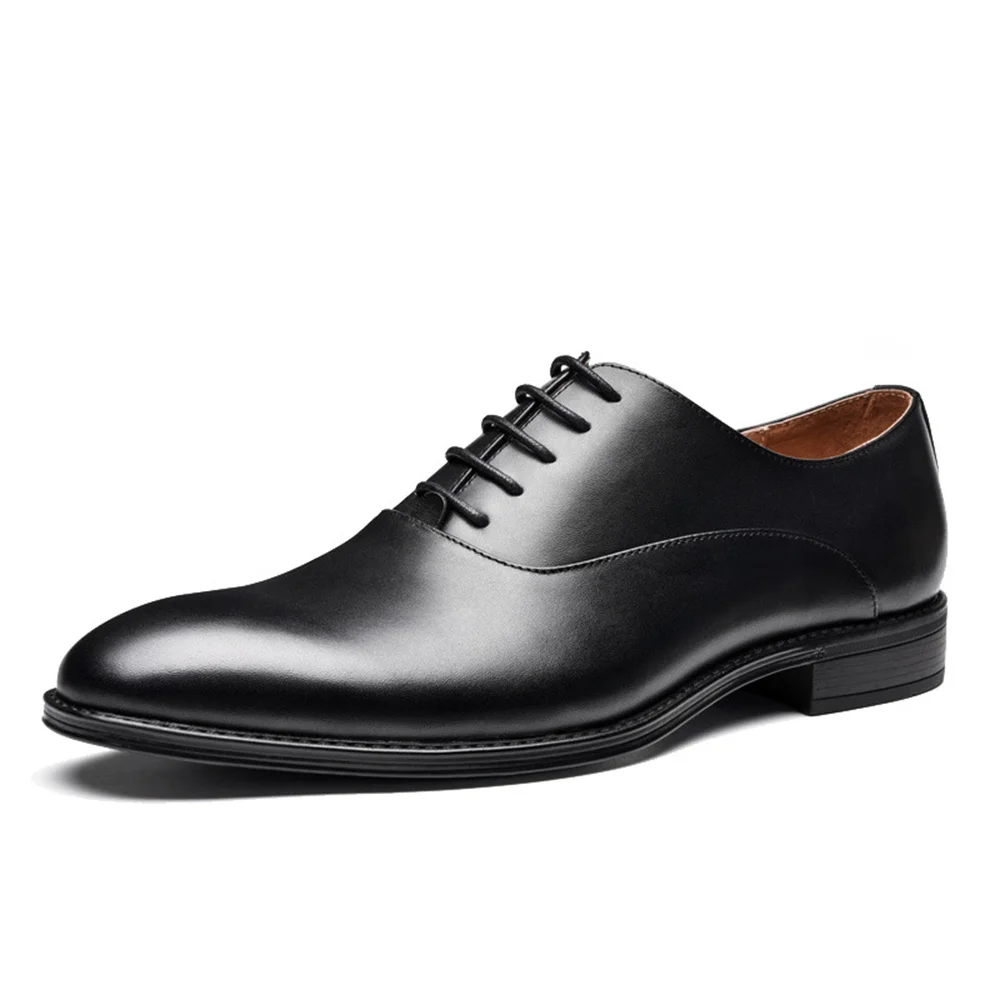 

New Round Head Business Office Work Leather Dress Men Shoes England Mans Lace Up Leisure Party Shoes