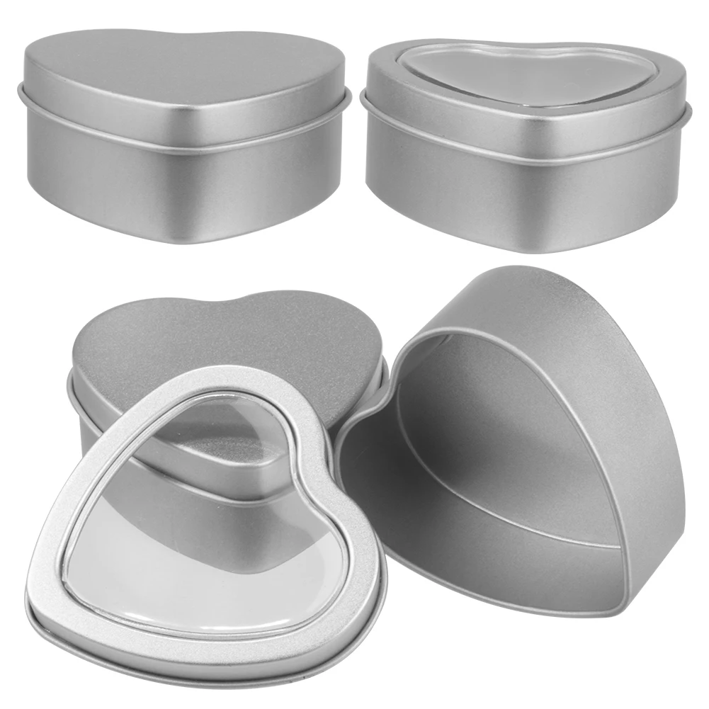 

6/12pcs DIY Craft Heart Shaped Chocolate Box Silver Tin Dessert Cake Container With Lid Mold Mould Pan Baking Cans Mints Candies