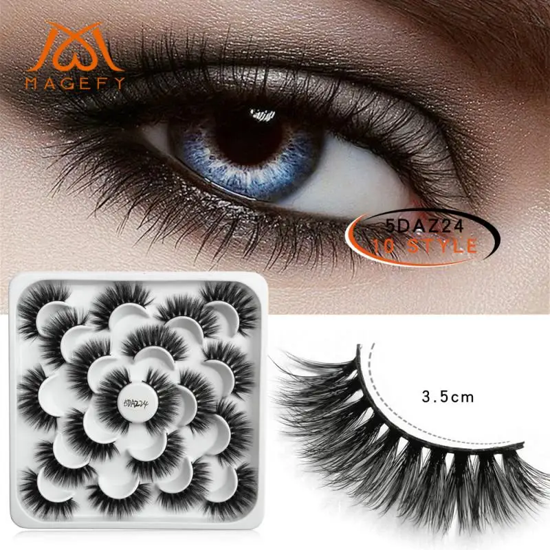 

10 Pair 5D Mink Hair False Eyelashes Wispy Cross Long Thick Soft Fake Eye Lashes Natural Thick Eyelashes Handmade Lash Extension