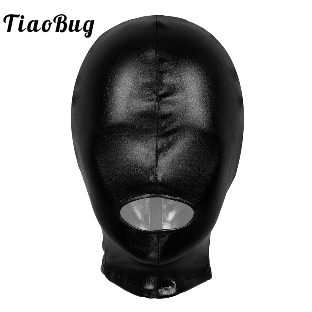 

Adults Shiny Metallic Open Mouth Headgear Hood Full Face Latex Masks Halloween Festival Rave Anime Cosplay Costume Accessories