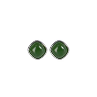 s925 sterling silver natural hetian jade green jade stud earrings small and simple graceful geometric square womens earrings