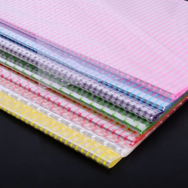 

100pcs 55CM Clear OPP Plastic Paper Bouquet Waterproof F Color Stars Glass Paper Transparent Small Stars Gifts Wrapping Paper