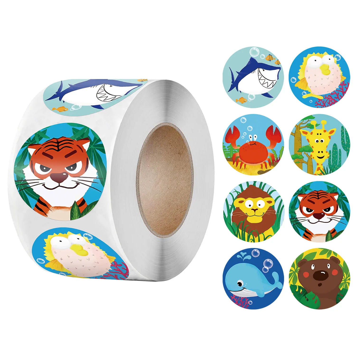

500pc/roll Cartoon Stickers for kids Animals tiger 8 design Toys sticker school teacher reward sticker pattern
