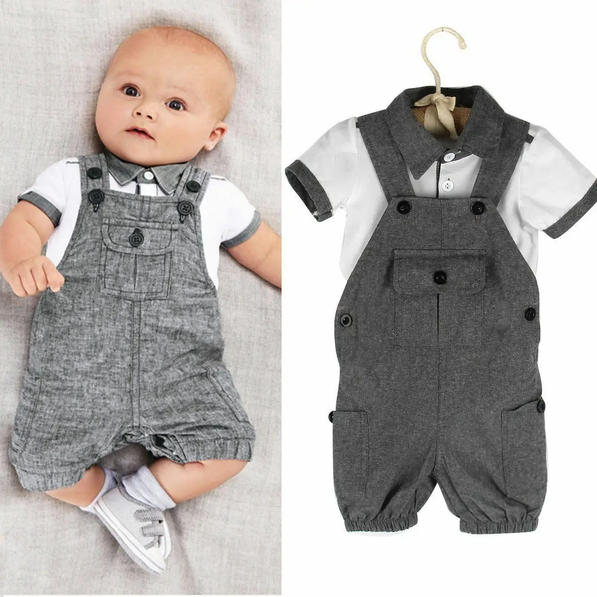 Ropa de caballero para beb&eacute; reci&eacute;n nacido, camisa, Tops, pantalones, conjunto de trajes de 0 a 18M, verano 2020-0