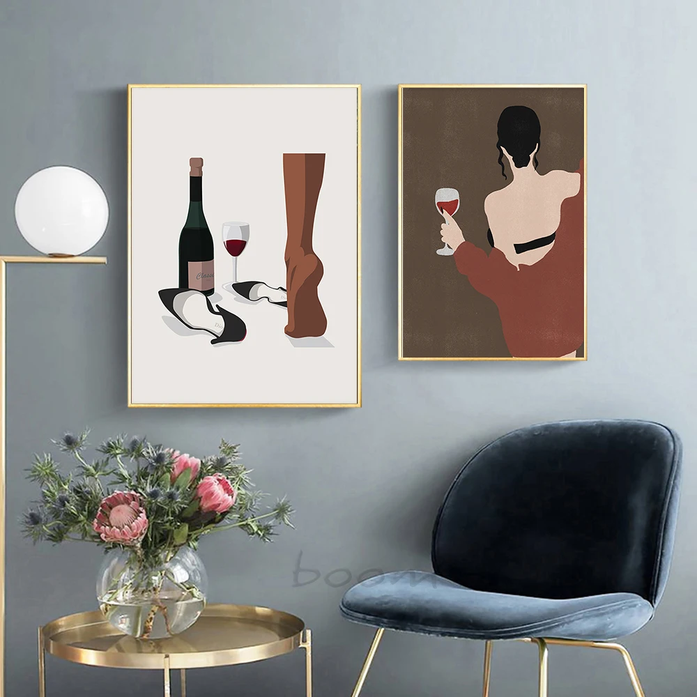 

Vintage Abstract Canvas Painting Wall Art Posters And Prints Wine Design Retro Cartoon Pictures Livingroom Interior Home Decor