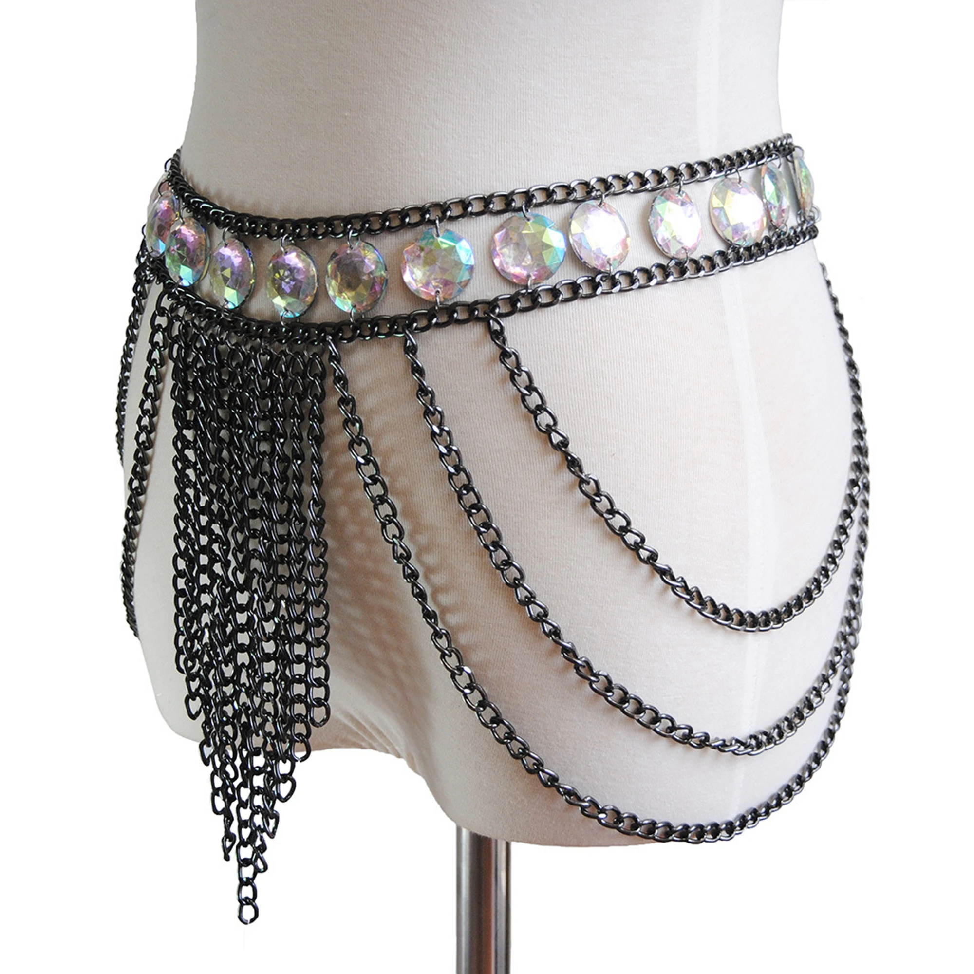 Женская мини-юбка с цепочкой украшенная кристаллами для ночного клуба