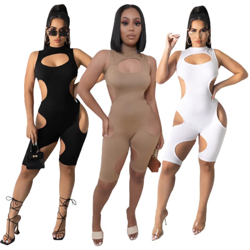 

FNOCE Cross-border Foreign Trade New Fashion Women's fashion Trend Ripped One-piece Tight-fitting Casual Women's one-piece Pants