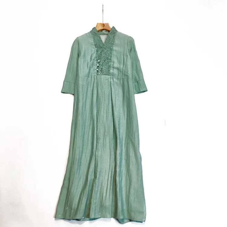 

Summer Dignified Atmosphere Tea Clothes Seven Points Sleeve Loose Embroidery Medium Length Money Improvement Hanfu Dress