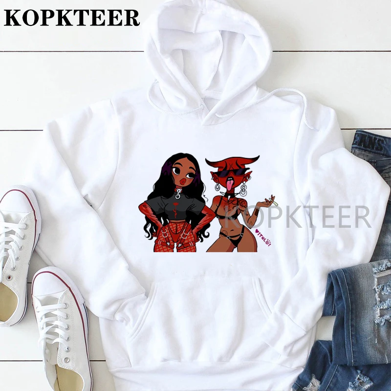 Зимняя Толстовка с принтом дьявола плохой девочки графика для девочек уличная