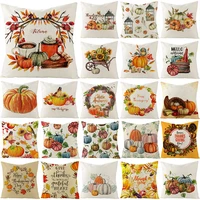 happy thanksgiving cushion cover 45x45 autumn pumpkin decorative throw pillows cotton linen sofa cushions maple leaf pillowcase