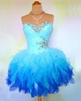blue mini short homecoming dresses with beaded crystal off the shoulder lace up prom graduation cocktail party gown