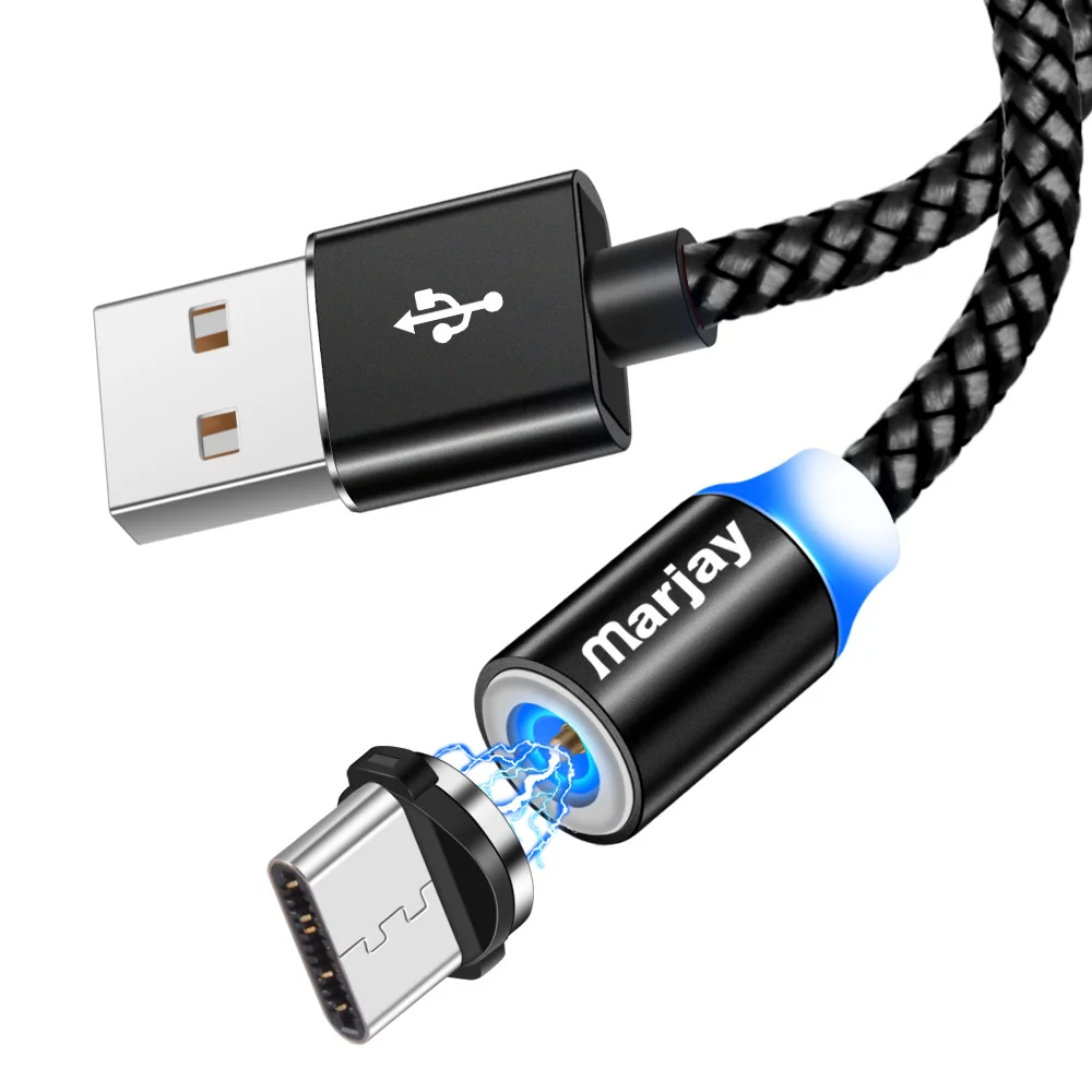 Black For Type C Marjay Магнитный зарядный кабель светодиодный Micro usb type C Магнитный usb зарядный кабель для iphone X 7 8 6 Xs Max XR samsung S9 зарядное устройство - Цвет: Black For Type C