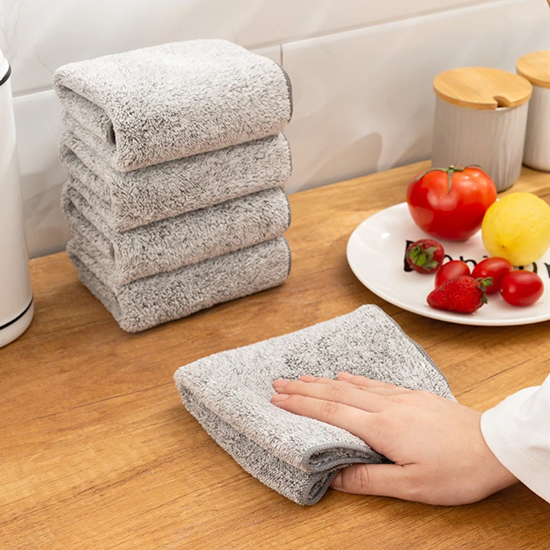 

1/2pcs Bamboo Cleaning Cloth Dish Washing Microfiber Cleaning Towel Kitchen Non-stick Oil Rag Household Clean Dish Cloth Gray