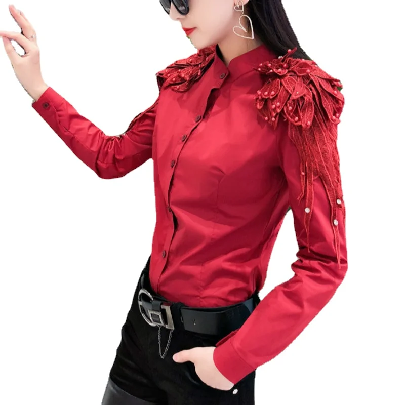 

ins hot 3D Swing shirts women embroidery feather shirts woman embellished top retro clothes women blouse cotton