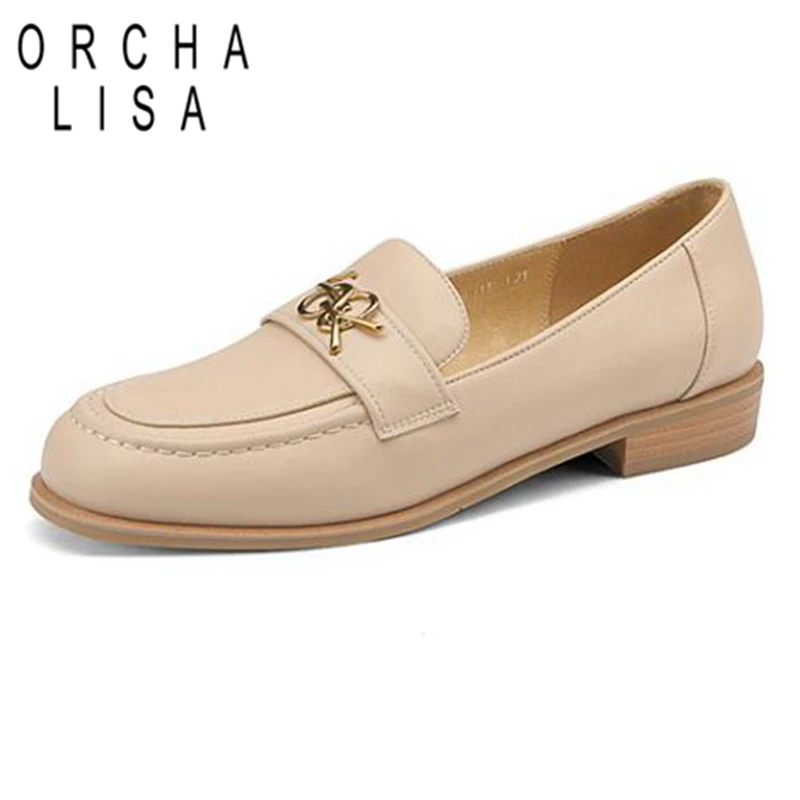 

ORCHALISA Pumps For Ladies Round Toe Flats Sheepskin Slip-on Metal Decoration Solid Spring sapato mocassim feminino Casual S2809