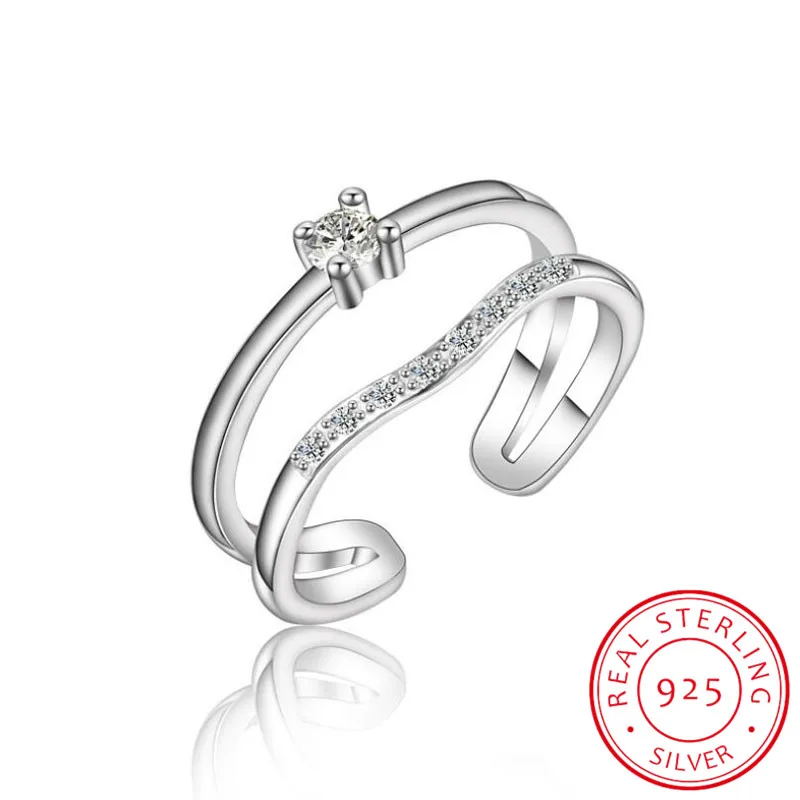 

925 Sterling Silver Trendy Elegant Twist Two Circle Rings for Women Couple Simple Geometric Handmade Jewelry Adjustable