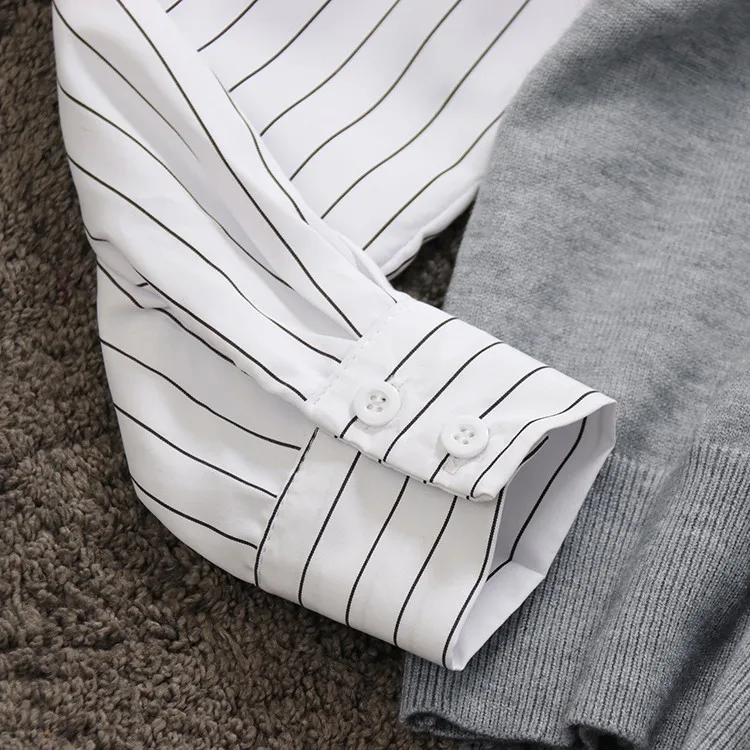 

Women Casual Chic Patchwork Striped V-neck Knitted Sweater Blouse Top Loose Unique Knitted Top