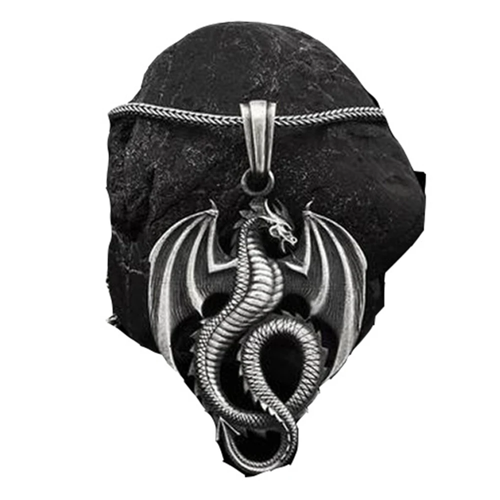 

Zodiac Silver Dragon Men's Trend Retro Pendant Necklace Long Sweater Chain Necklace Hip Hop New Jewelry Accessories