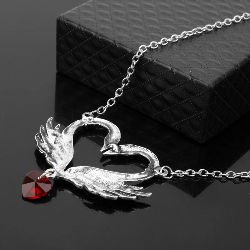 Женское Ожерелье женское очаровательное колье Красный Кристалл Два лебедя