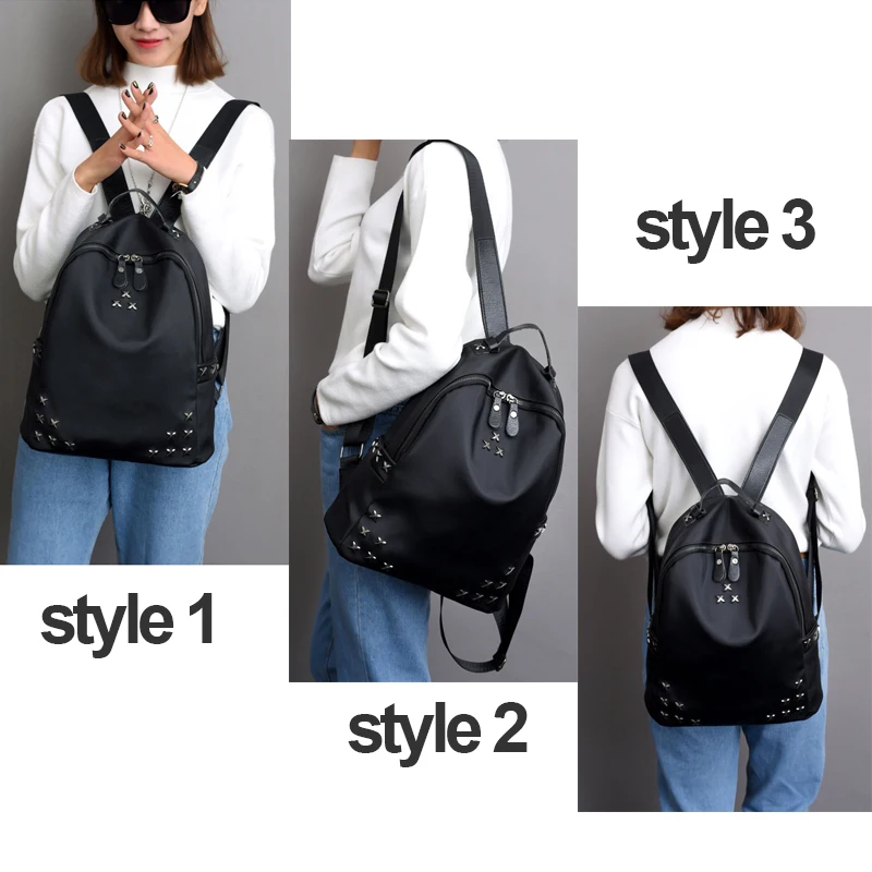 Мини-рюкзак с заклепками школьная сумка из нейлона и ткани Оксфорд на плечо для