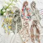 Шифоновые резинки с узелком, галстук-бабочка, держатель для конского хвоста, женские аксессуары для волос, эластичная Длинная лента с принтом, упаковка бандана, зажимы, лента