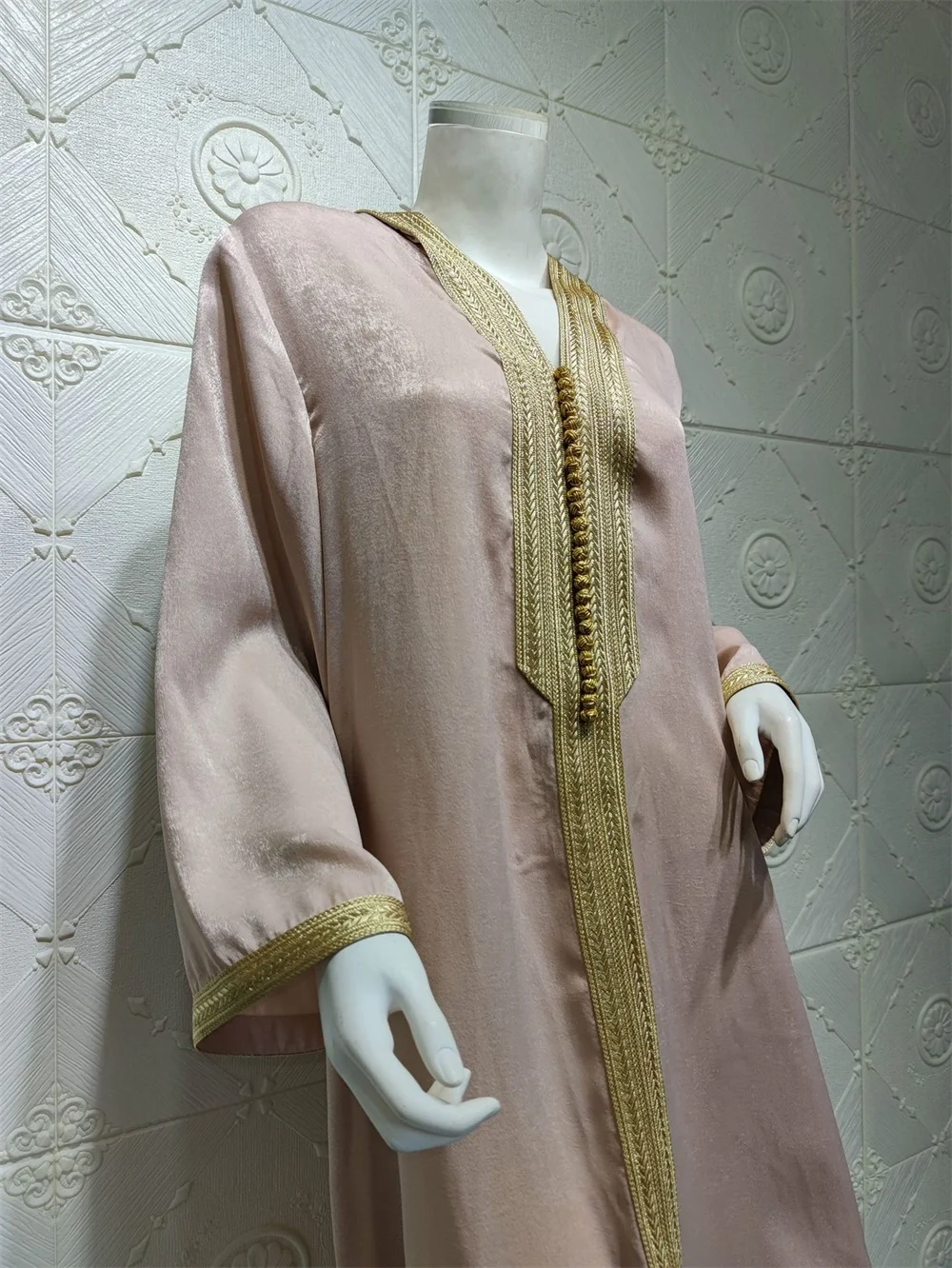 

Kaftan Hooded Robe Turkish Islamic Jalabiya Muslim Abaya Dress for Women Fall Champagne Moroccan
