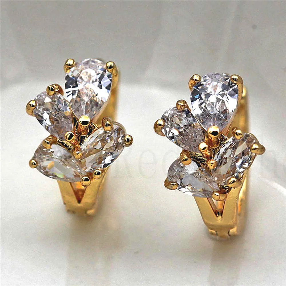 Женские винтажные серьги-кольца золотые серьги в форме капли воды с фианитом