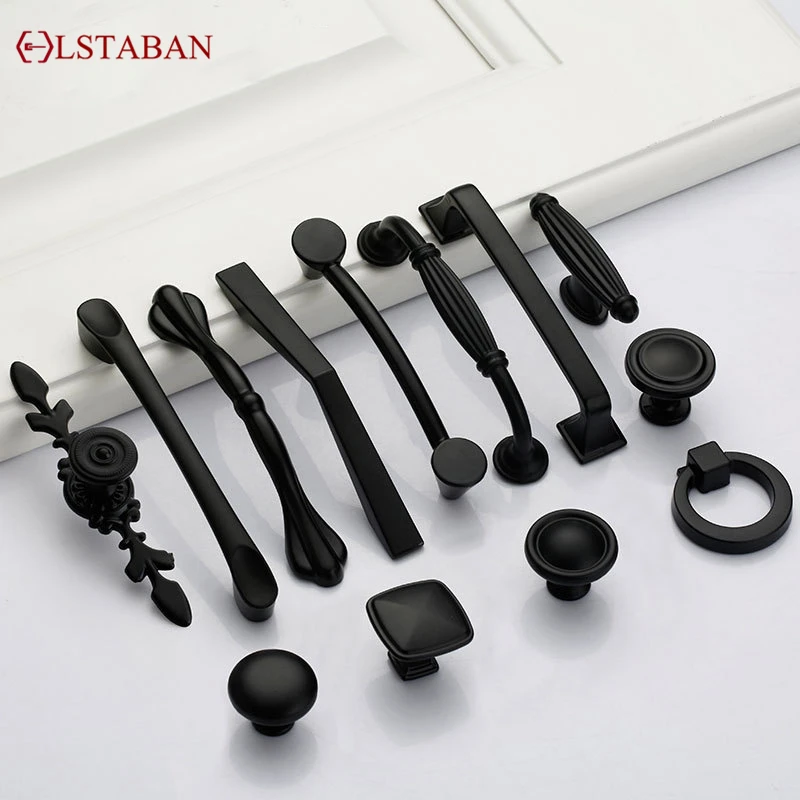 LSTABAN American Style Black Cabinet Handles Solid Aluminum Alloy Kitchen Cupboard Pulls Drawer Knobs Furniture Handle Hardware |