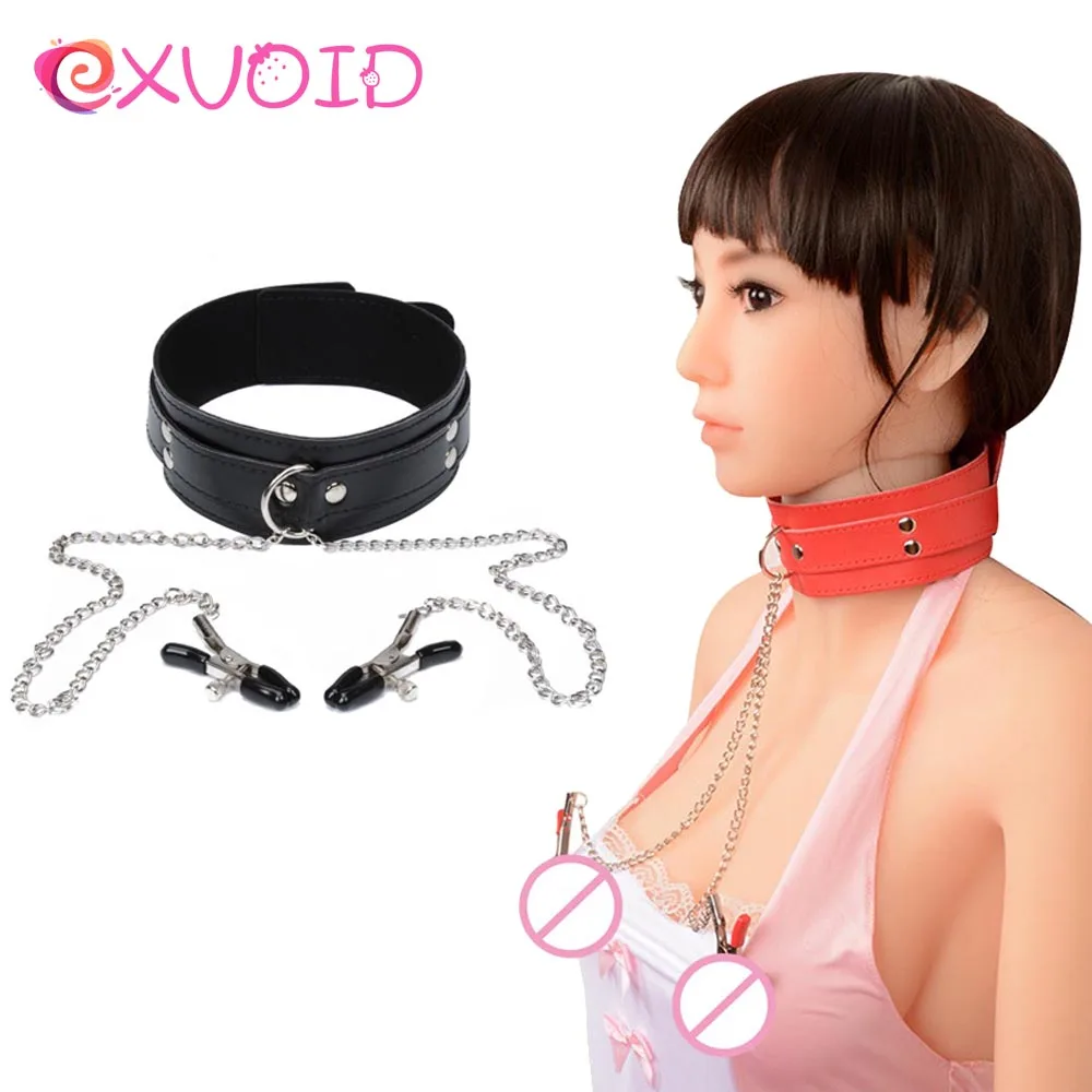 EXVOID кожаный ошейник с зажимом для сосков БДСМ вечерние игрушки косплея женщин и