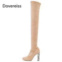 dovereiss fashion womens shoes winter new sexy genuine leather suede zipper chunky heels over the knee boots concise mature 43
