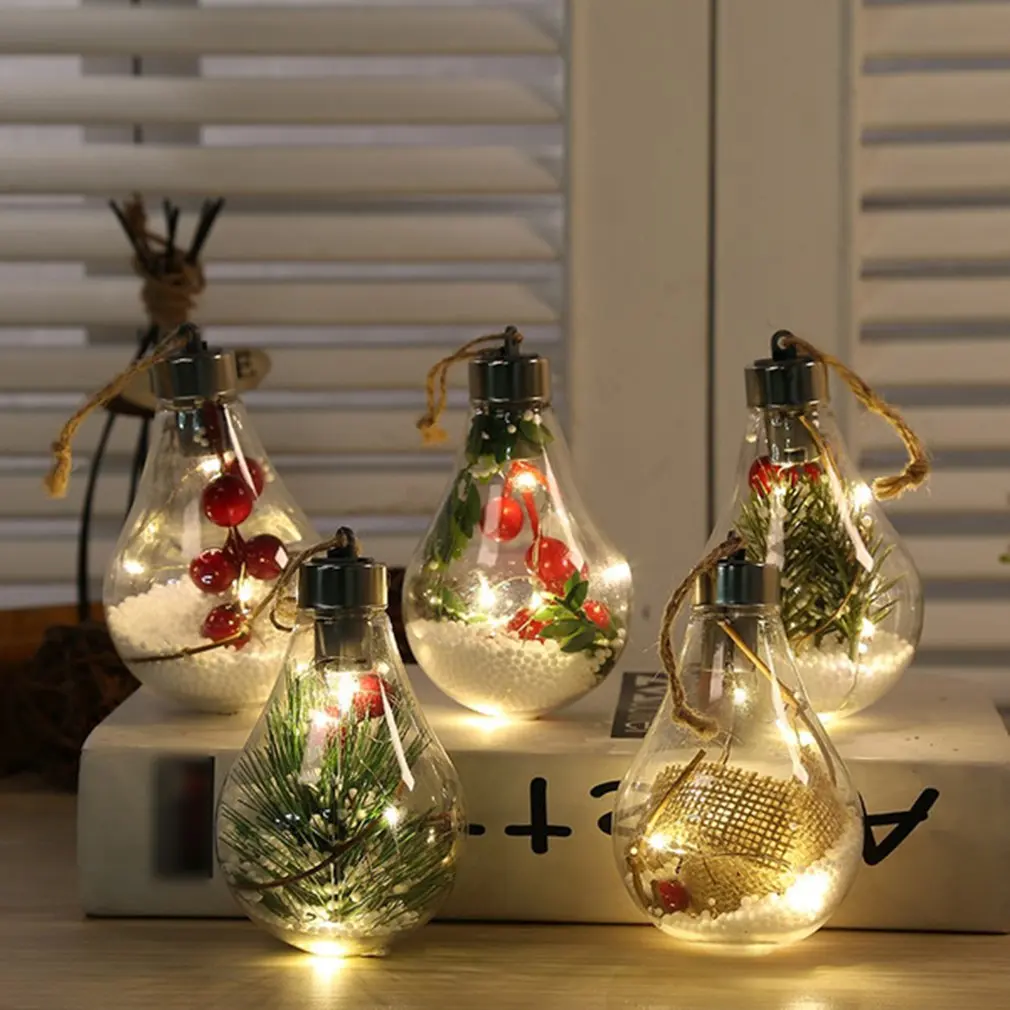 

2021 Christmas Tree Drop Plastic Bulb Ball LED lights Ornaments Home Hanging Xmas Pendant Christmas Decorations Gift Home Bar