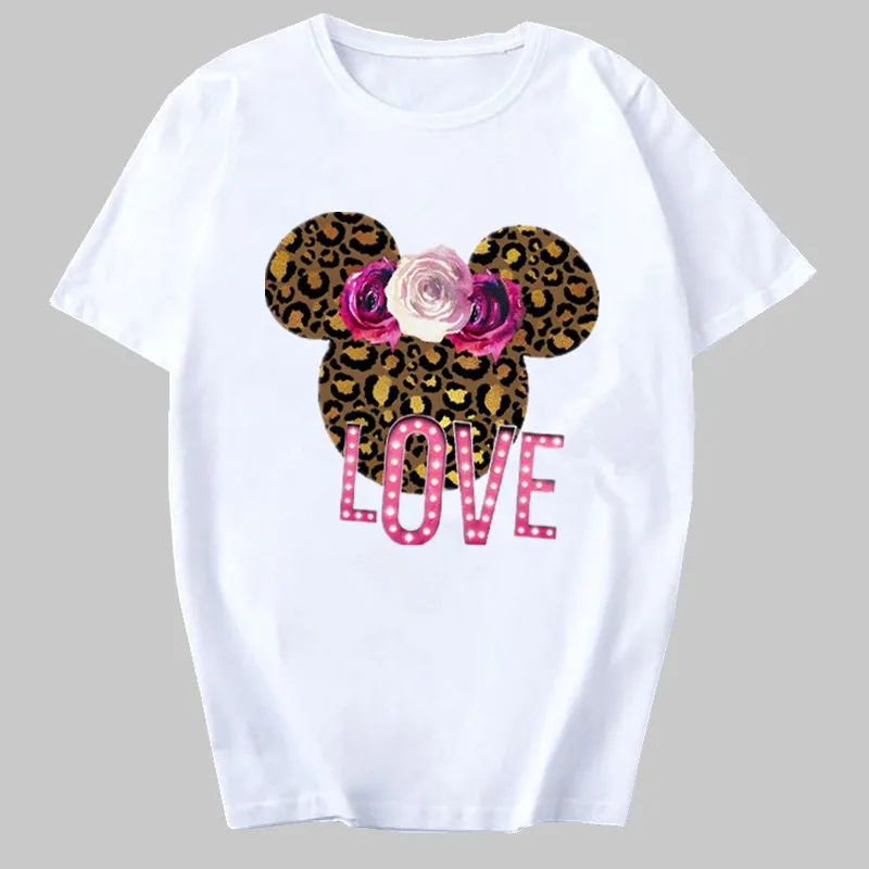 Женская футболка модная женская топ с цветочной мышью Повседневная графическим