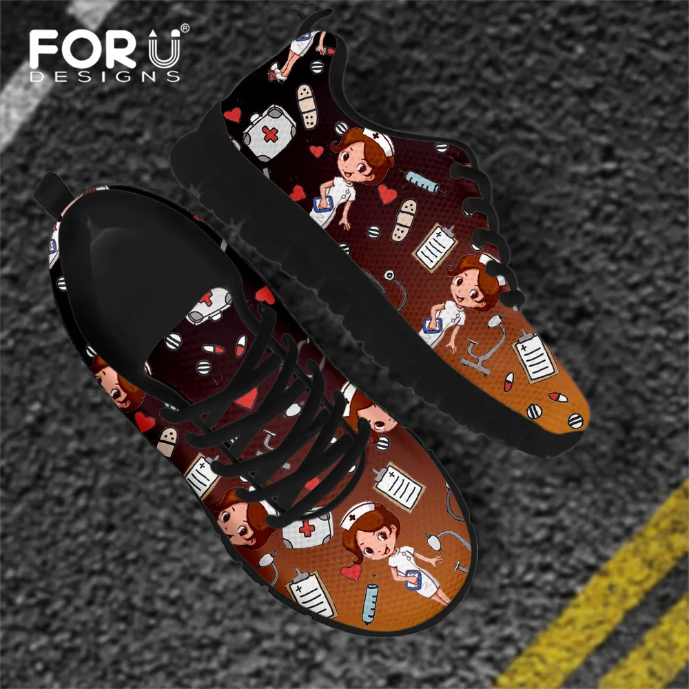 

FORUDESIGNS Gradient Cute Nurse Printed Women Autumn Chunky Street Lightweight Mesh Sneaker Breathable Woman Shoes Lady Footwear