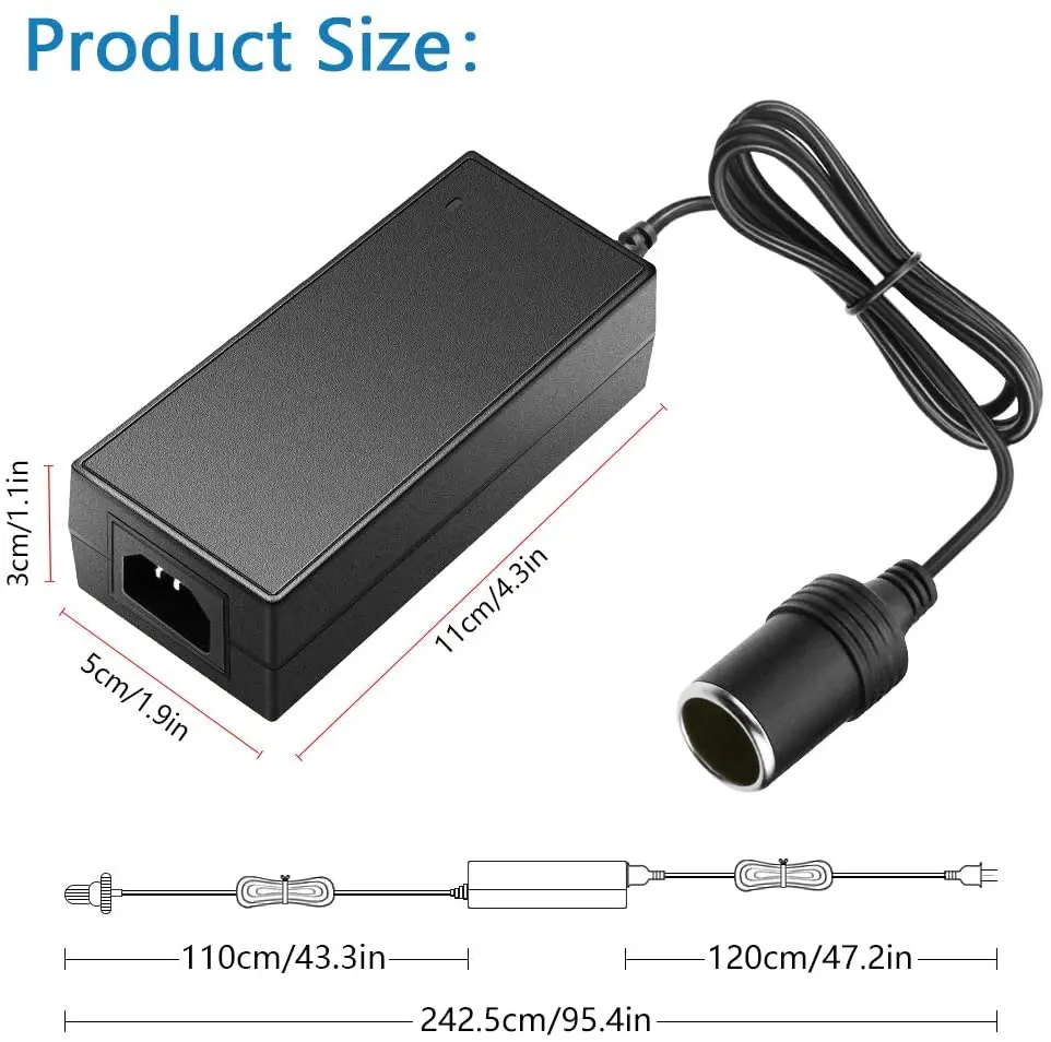 

AC/DC Power Converter 12V 120W Power Supply Adapter Car Cigarette Lighter Socket Transformer for Car Vacuum Cleaner Refrigerator