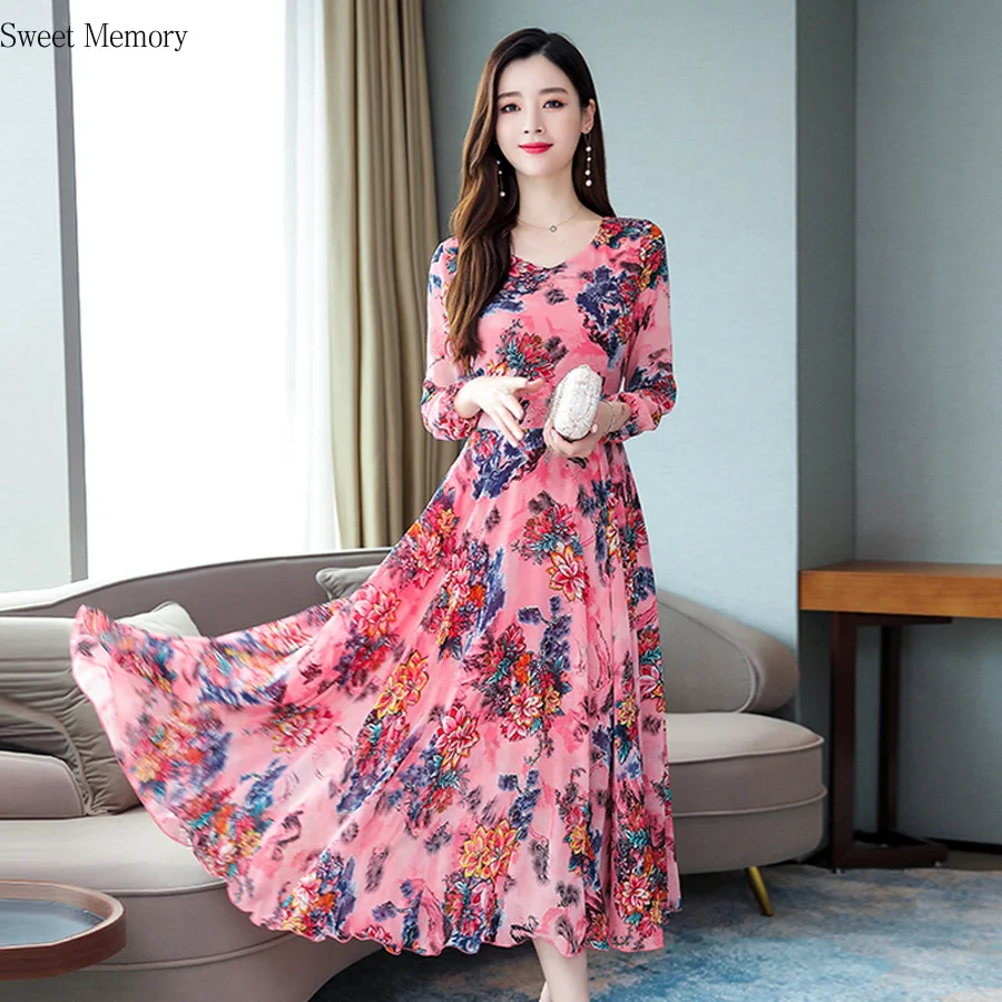 

Plus Size Long Sleeve Floral Vintage Cocktail Dresses Elegant Women Party Vestidos Casual Wear Sweet Memory