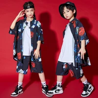 kid hip hop clothing floral print oversized harajuku shirt top streetwear summer shorts for girls boy jazz dance costume clothes