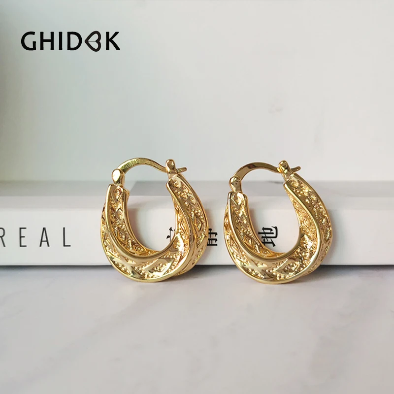 

GHIDBK Gold Twisted Chunky Statement Hoop Earrings Unique Design Textured Solid Ring Earring Minimalist Hoops Jewelry Wholesale