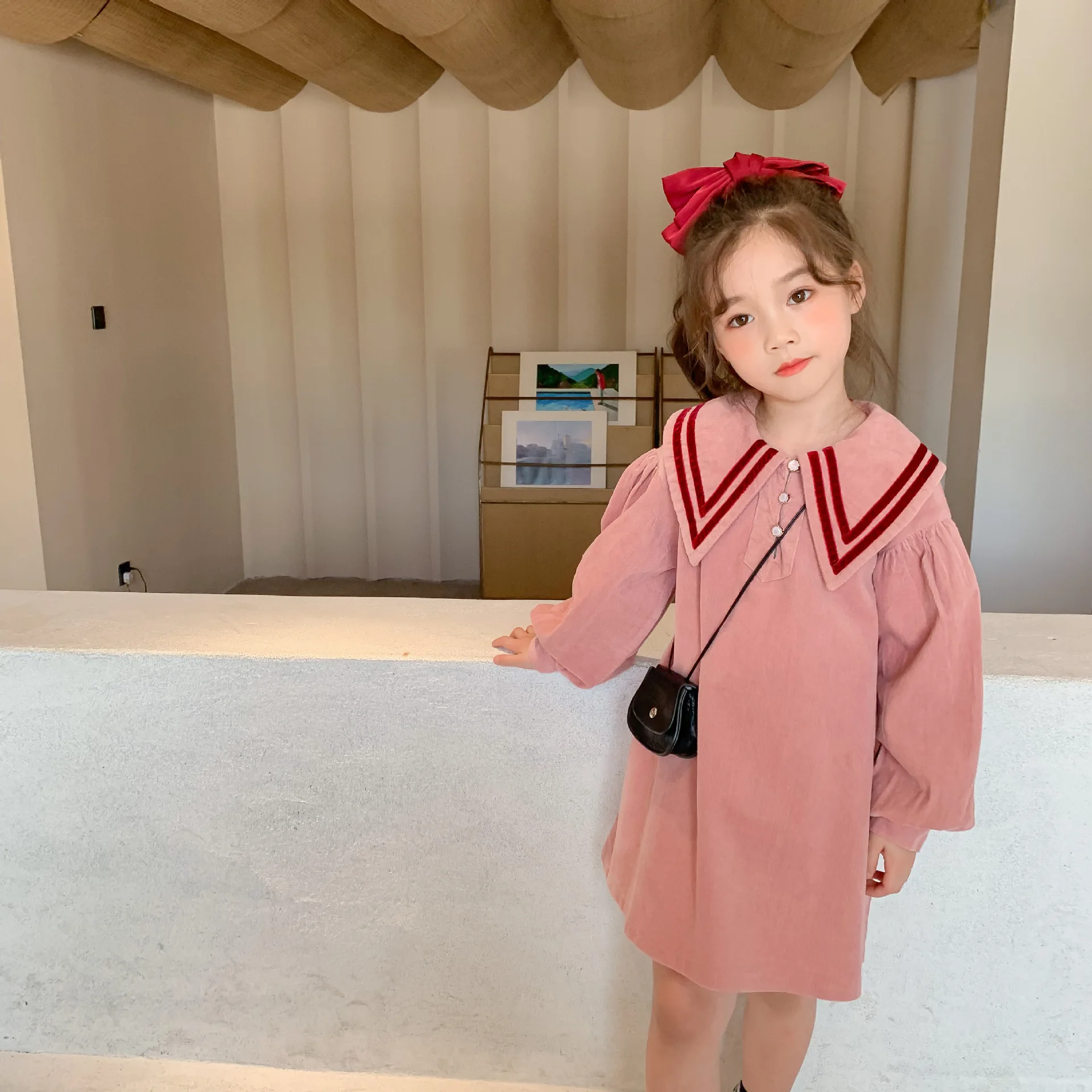 Осеннее Новое Детское вельветовое платье в духе колледжа для девочек осеннее