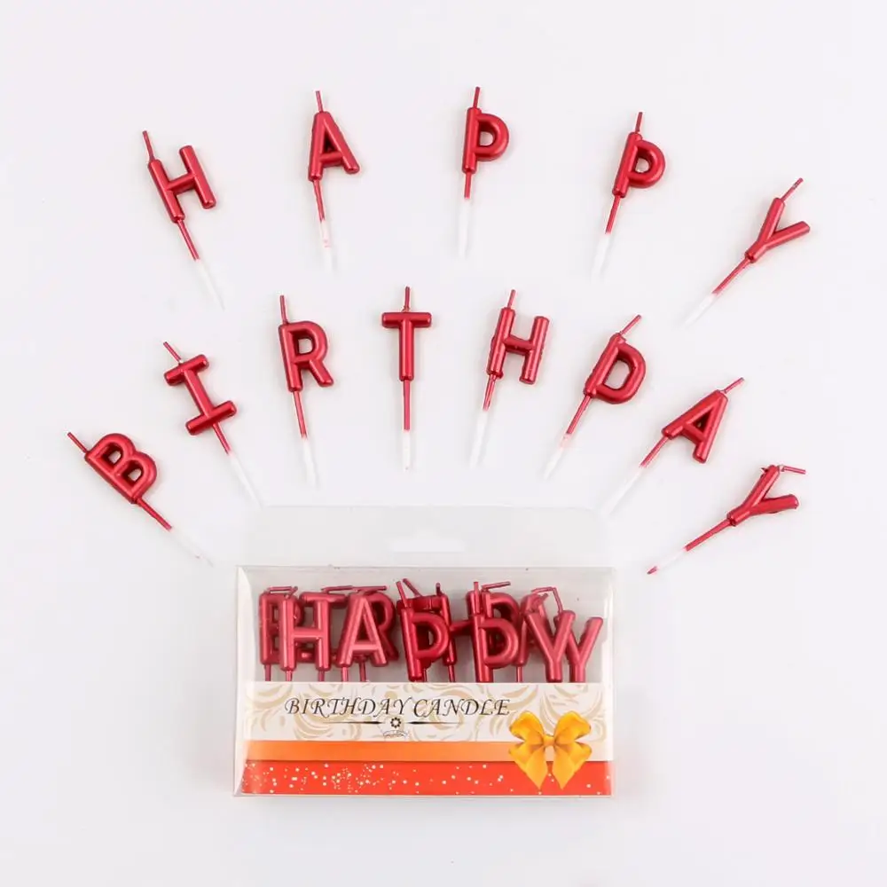 Happy Red 1 комплект золотого и серебряного цвета с надписью «Happy Birthday», праздничный торт, праздничные принадлежности для дня рождения, милые свечки на день рождения для кухни, выпечка в подарок - Цвет: Happy Red