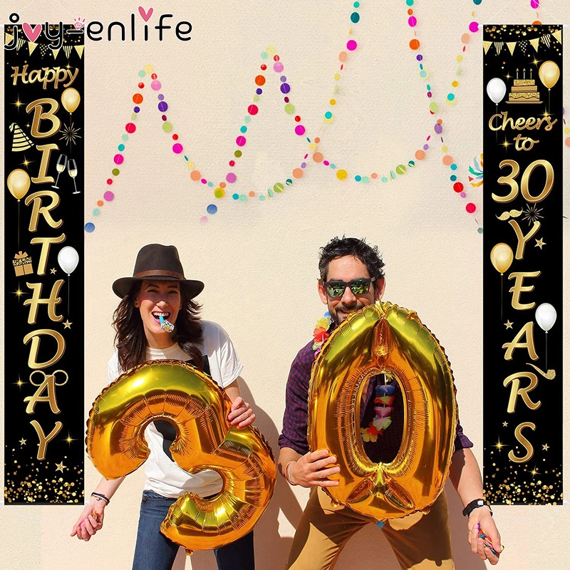 

Black Gold Happy Birthday 30 40 50 60 years Birthday Couplet Banner Adult 30/40th Birthday Party Decorations Bunting Anniversary