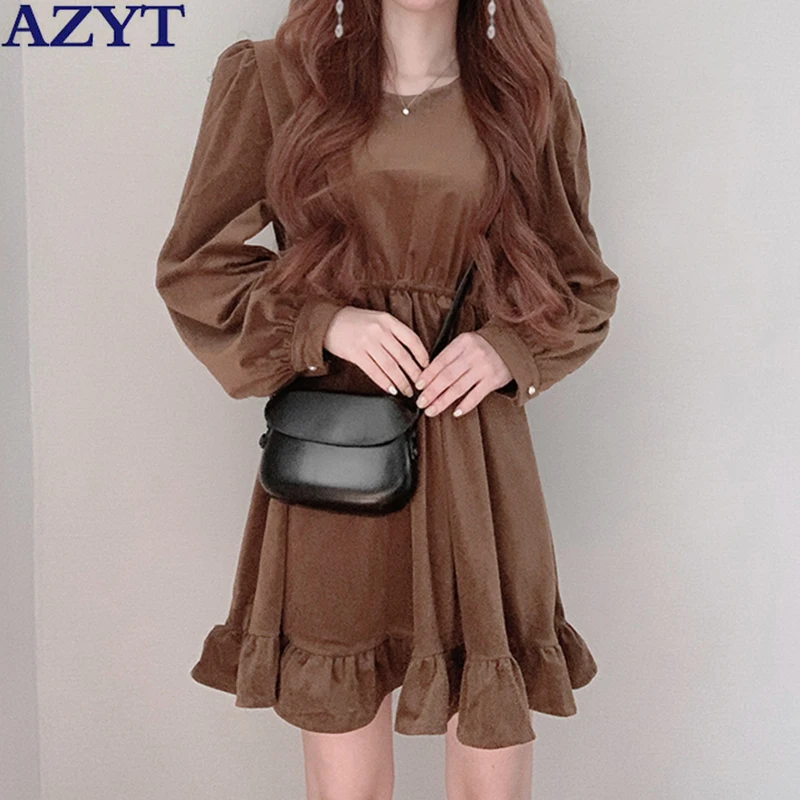 

AZYT Vintage O Neck Long Sleeve Women Dress Ruffle Slim Vestidos Elegantes para mujer 2022 Spring New Casual Dresses For Women