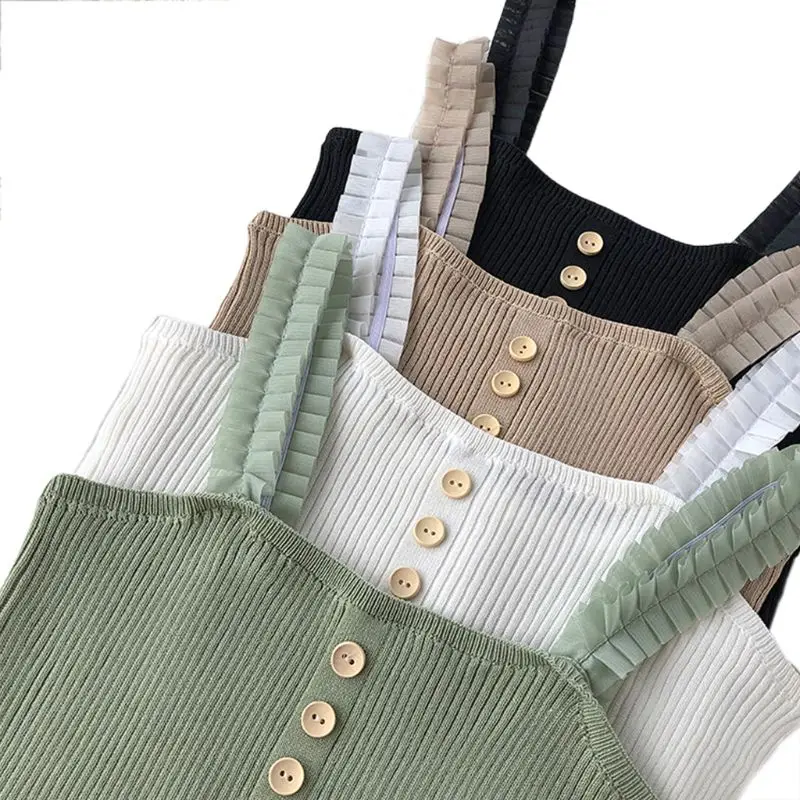 Женская летняя майка без рукавов с оборками и широкими бретельками трикотажная