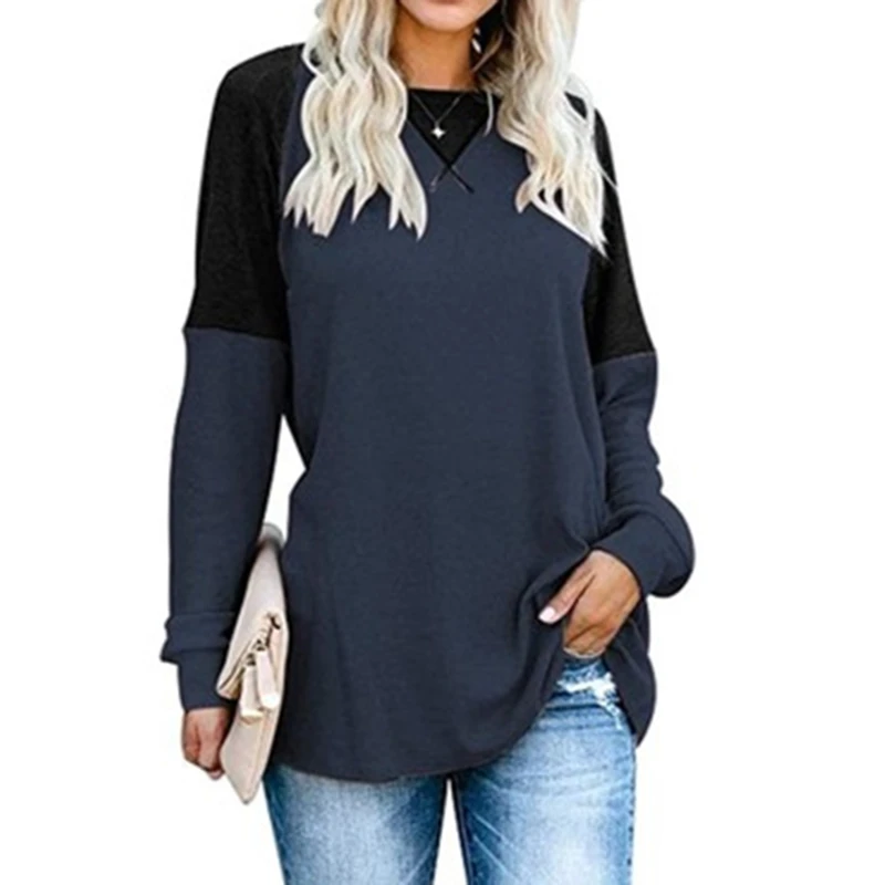 

Female Tshirts Fashion Women Loose Pullover Tops Tees Women Patchwork T Shirt O Neck Long Sleeve Casual Woman Tee Shirt