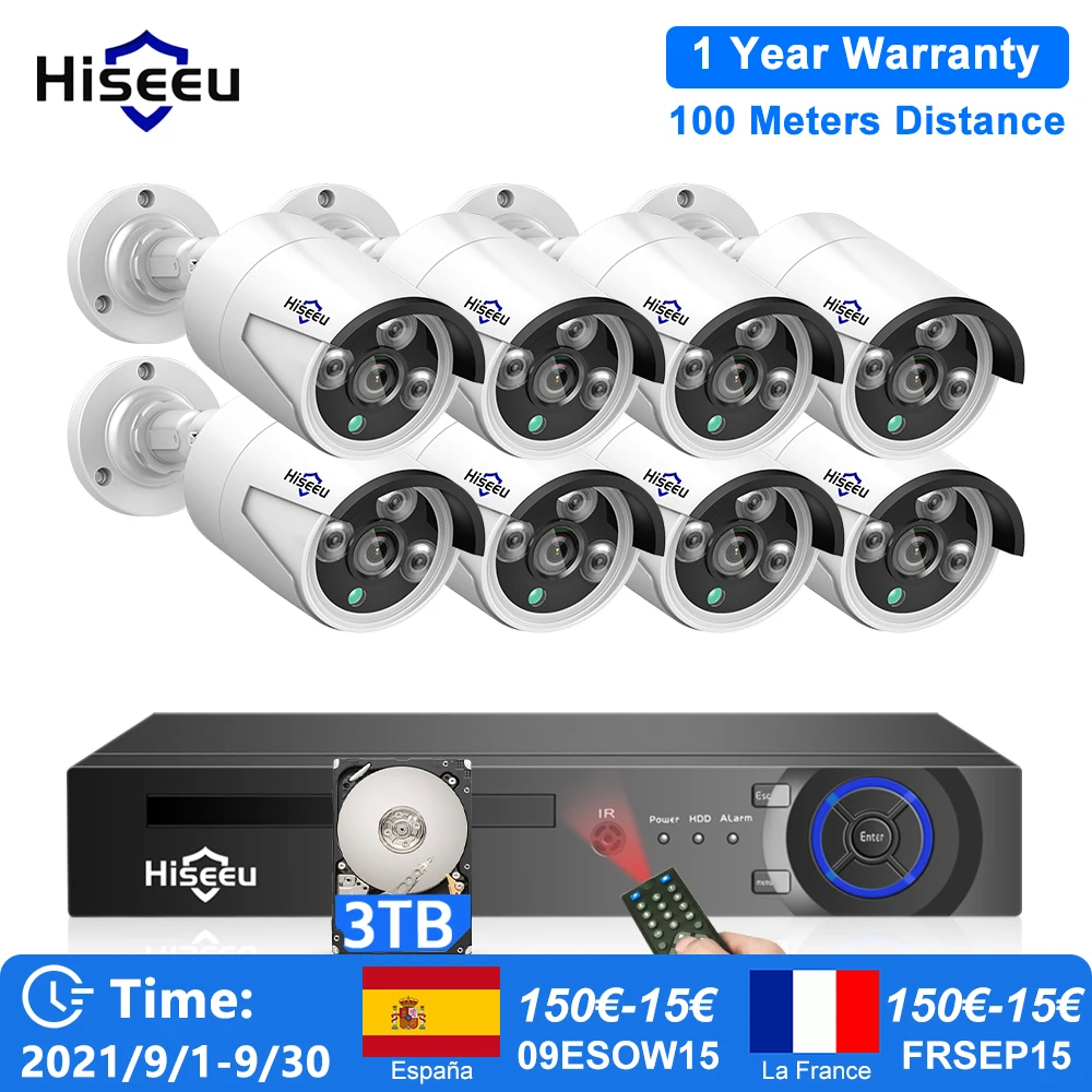 

Hiseeu H.265 8CH 5MP 3MP POE Security Surveillance Camera System Kit AI Face Detection Audio Record IP Camera CCTV Video NVR Set