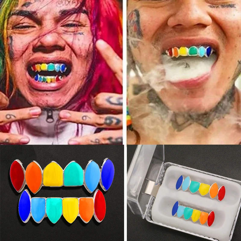 В стиле хип-хоп реперские кепки масло Радуга Цвет декоративные Зубные коронки