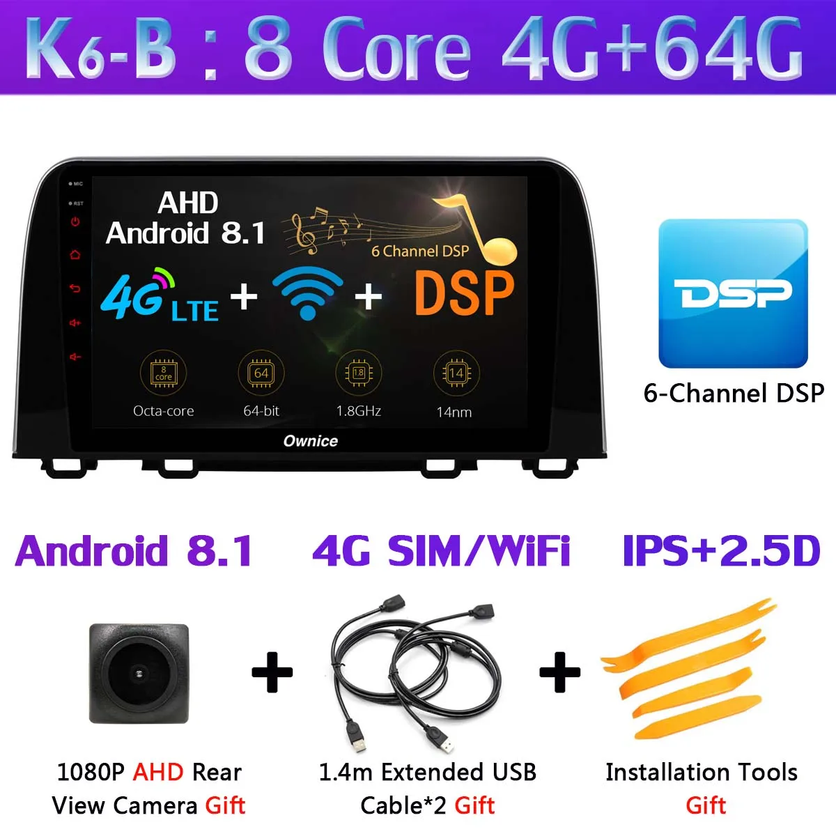 K6-B 360°4×DVR камера 1 Din камера Android 9,0 4G+ 64G SPDIF DSP CarPlay Автомобильный мультимедийный gps радио плеер для Honda CR-V CRV - Цвет: K6-B