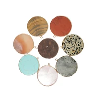 natural stone picture stone round pendant 40mm spotted stone edging pendant handmade diy necklace sweater chain accessories
